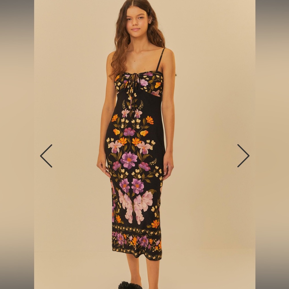 NWT Current Season Brazil Farm Rio Ribbed Midi Dress Butterfly